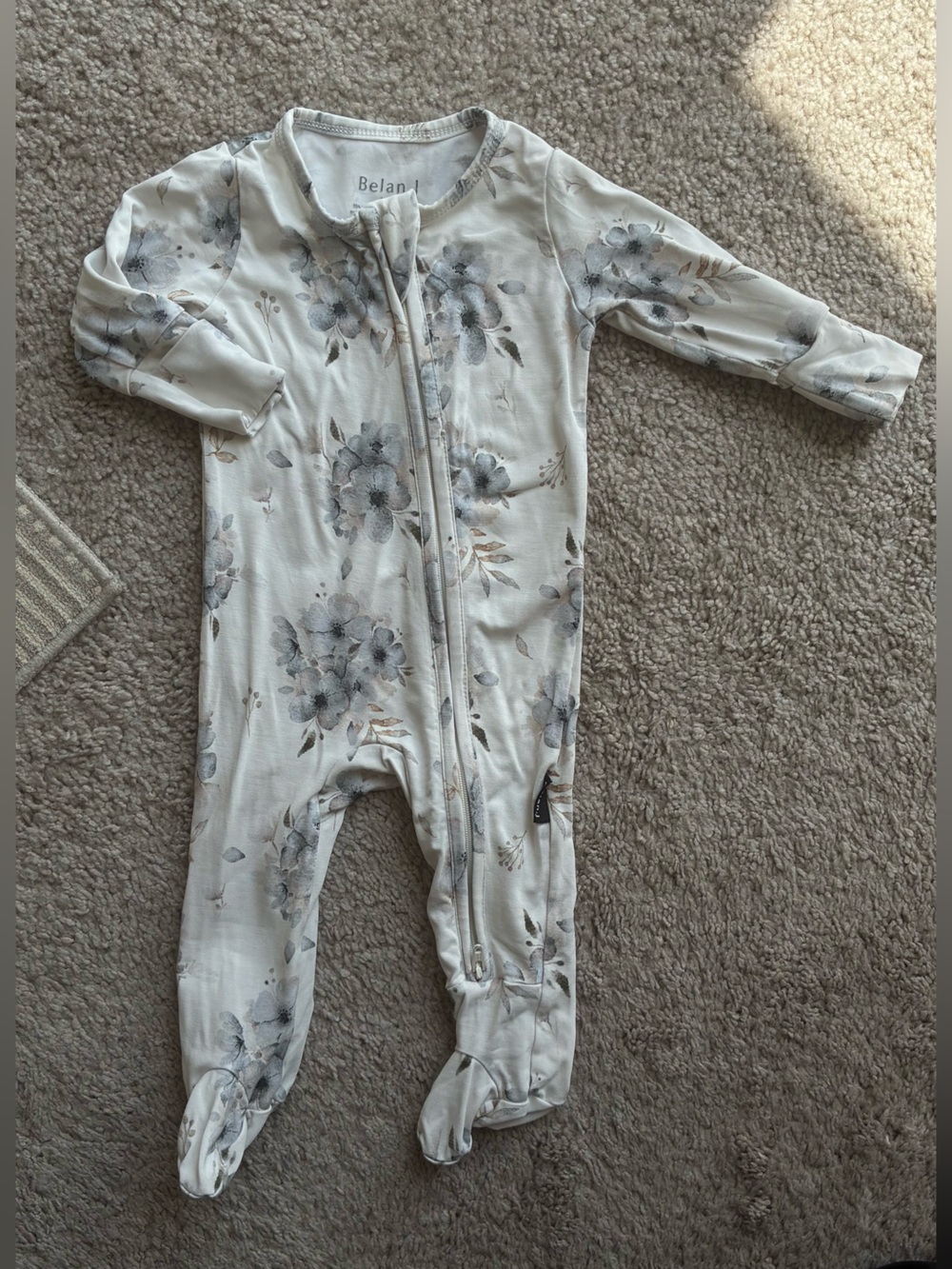 Belan J bamboo Cream Floral Footed One-Piece for Kids